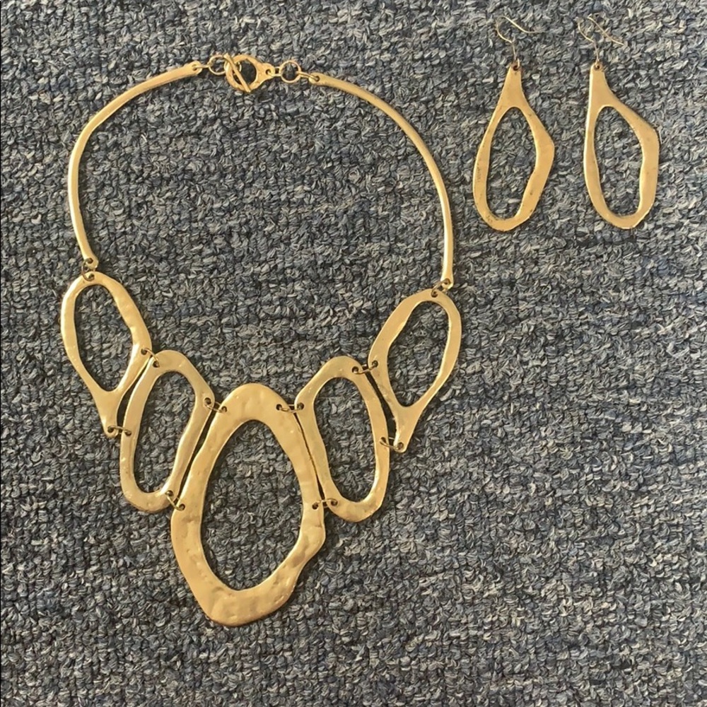 Gold Hammered Earring Necklace Set